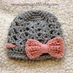 Crochet Bow Beanie For Newborn Baby Girl In Pink..