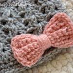 Crochet Bow Beanie For Newborn Baby Girl In Pink..