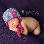Baby Girl Earflap Hat With Button In Multicolor..