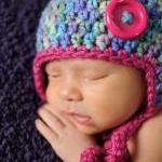Baby Girl Earflap Hat With Button In Multicolor..