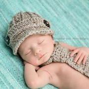 Newborn boy hat and necktie set newsboy hat and crochet necktie photography prop