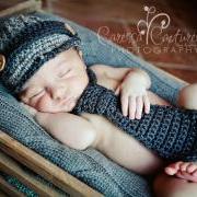 Newborn boy hat and necktie set newsboy hat and crochet necktie photography prop - grey and charcoal