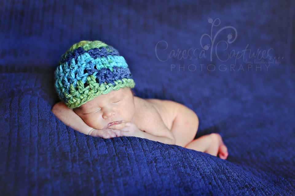 Baby Boy Beanie, Newborn Boy Hat, Blue, Green - Newborn Size