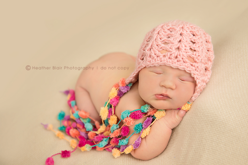 Crochet Little Pom Pom Beanie For Newborn Baby Girl In Pink - Made To Order