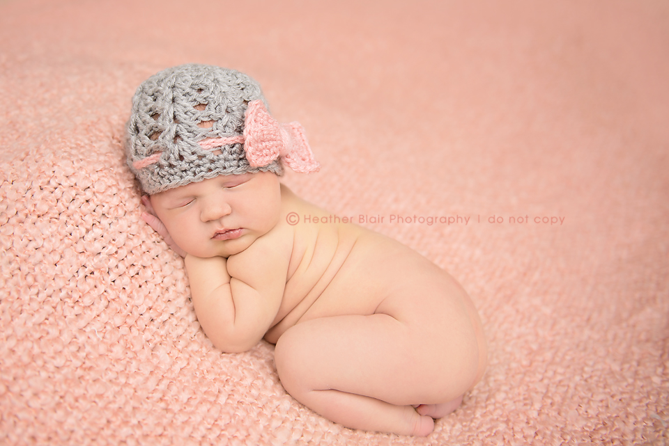 Crochet Bow Beanie For Newborn Baby Girl In Pink And Grey - Made To Order