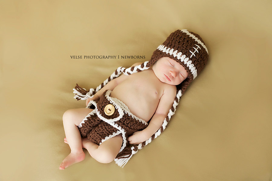 Crochet Football Hat And Diaper Cover Set In Newborn Size